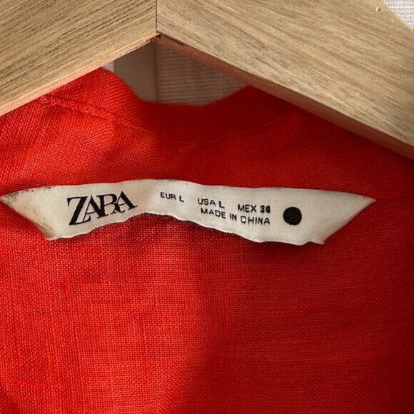 ZARA orange 100% linen Long Sleeve Button Down Shirt L - Picture 6 of 9